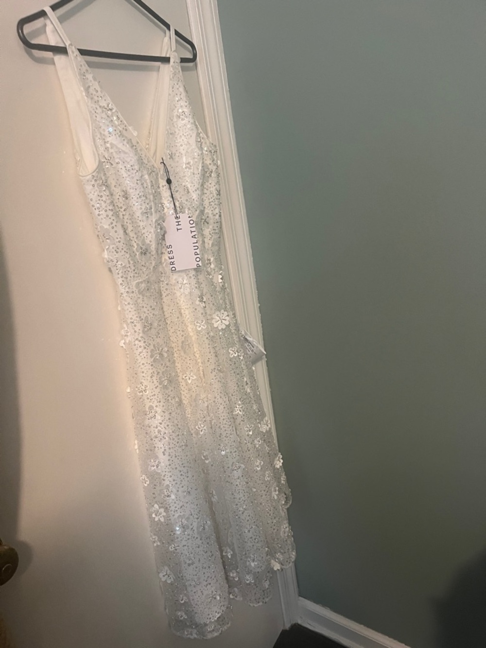 Dress the Population Ivory Sequin Floral Midi Dress